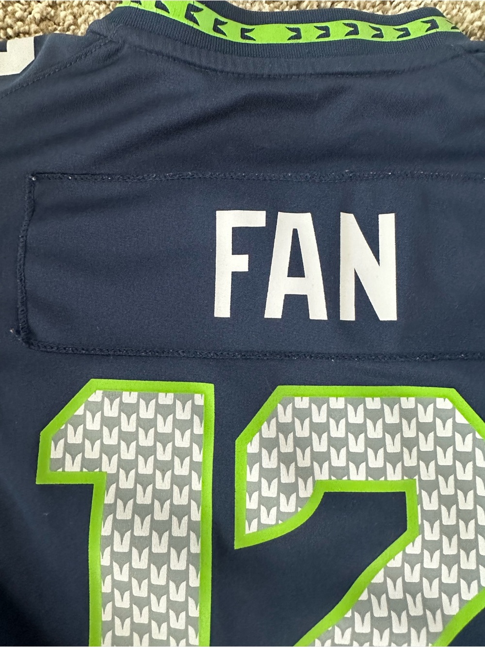 NFL Kids Navy and Lime Seahawks #12 Football Jersey - Picture 5 of 5